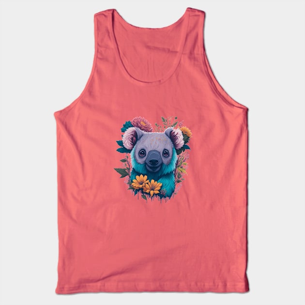 Cute smiling Koala bear with florals  t-shirt design, apparel, mugs, cases, wall art, stickers, travel mug Tank Top by LyndaMacDesigns